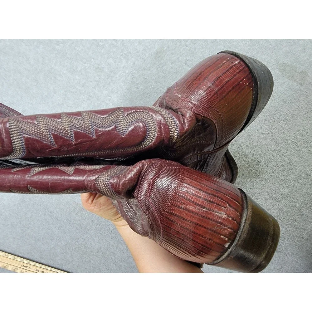 Vintage Justin Cowboy Boots Mens 8D Burgundy Western Leather Stitched‎ USA 90s